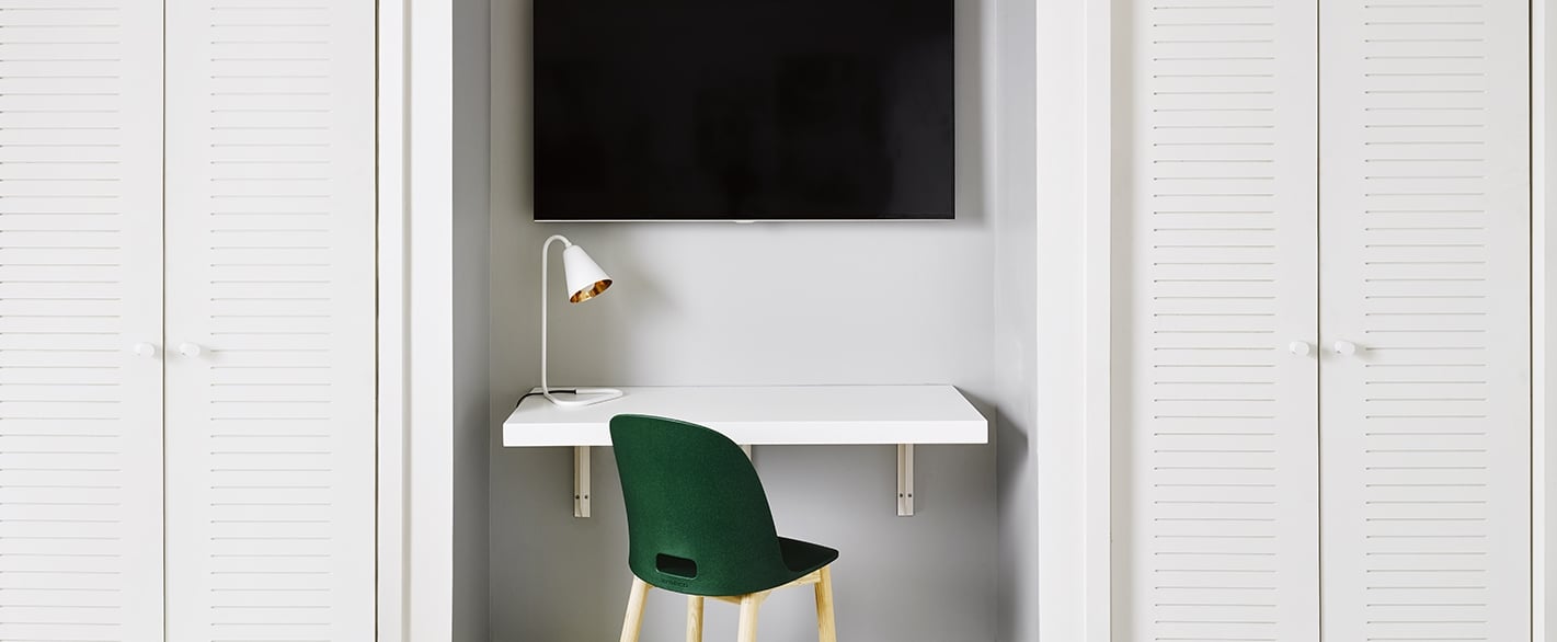 workspace with green chair