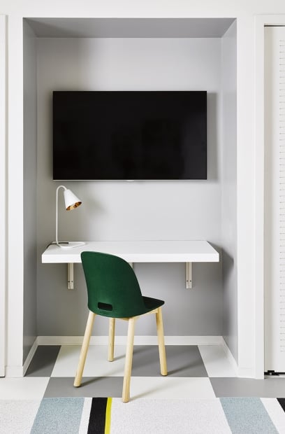 workspace with green chair