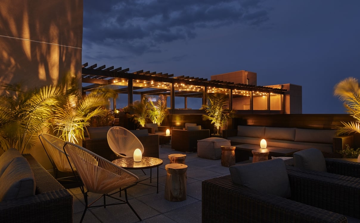 outside dining area at night