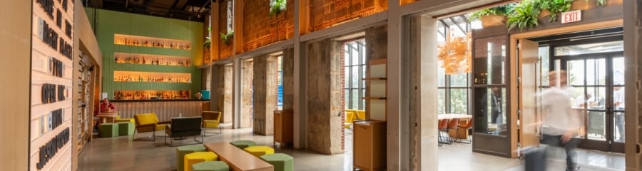 Vibrant Soundbooth lobby bar at The Asbury, Asbury Park