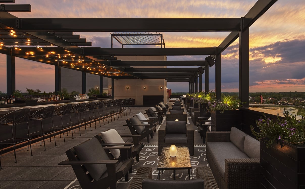 Salvation rooftop lounge area at sunset